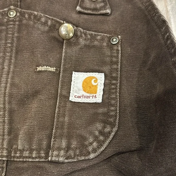 [SOLD] vintage carhartt WR0006 dark brown canvas double knee overalls worn - Picture 4 of 5